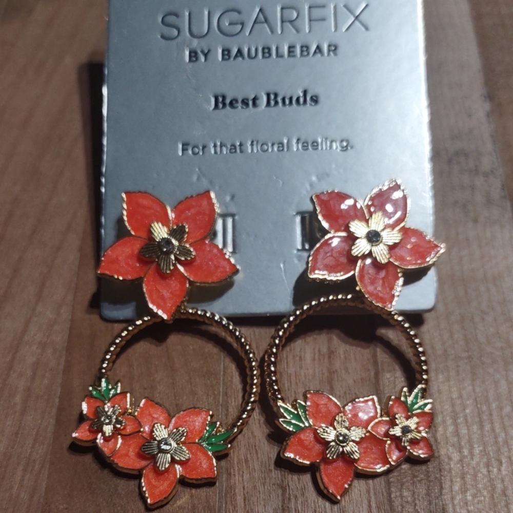 NEW Sugarfix by Baublebar Best Buds Earrings Dangle Post Hibiscus